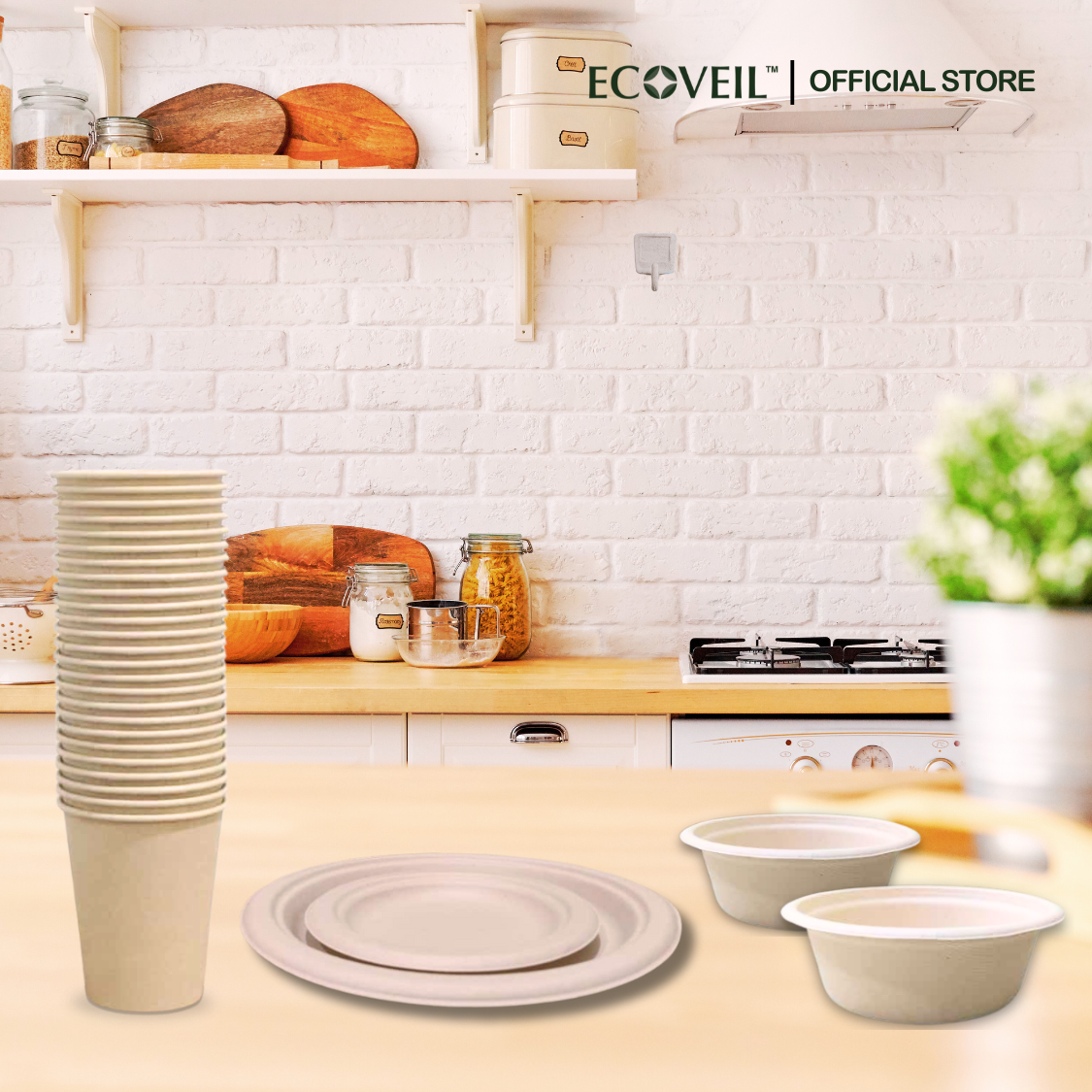 ECOVEIL Biodegradable Bamboo Fiber Paper Cup 8oz 50pcs