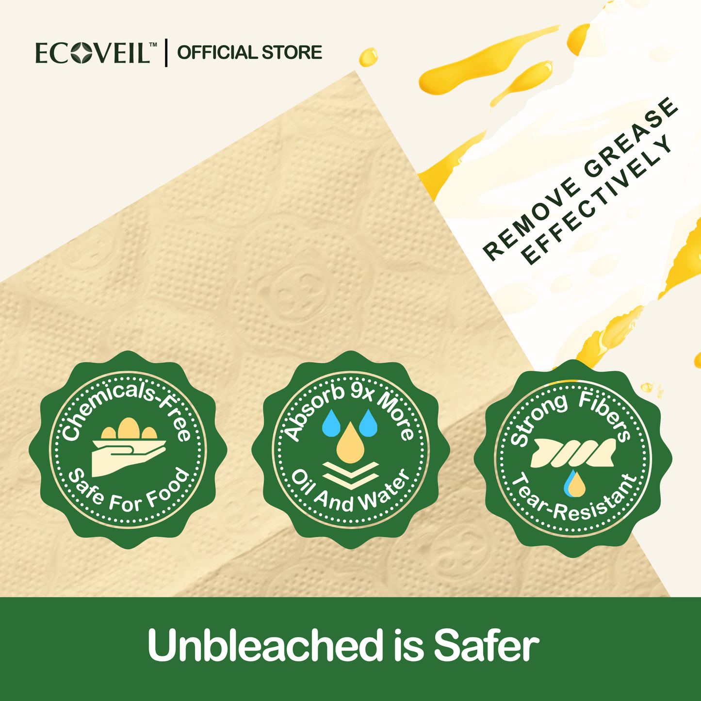 ECOVEIL Unbleached Bamboo Kitchen Towel Bottom-Pull 2-Ply 180s