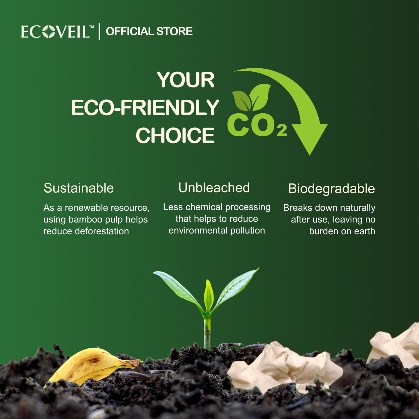 ECOVEIL Unbleached Bamboo Tissue Paper 3-Ply (4x150s)