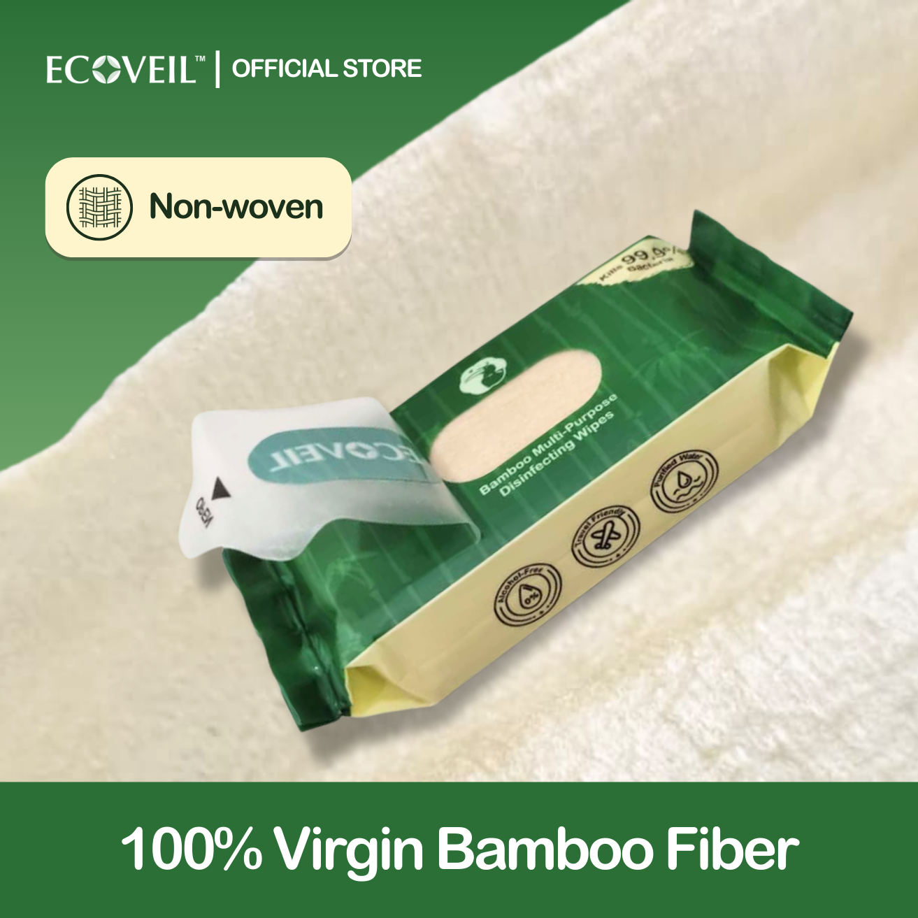 [New Launch] ECOVEIL Unbleached Bamboo Multi-Purpose Disinfecting Wet Wipes 8 Pulls 8 Mini Packs