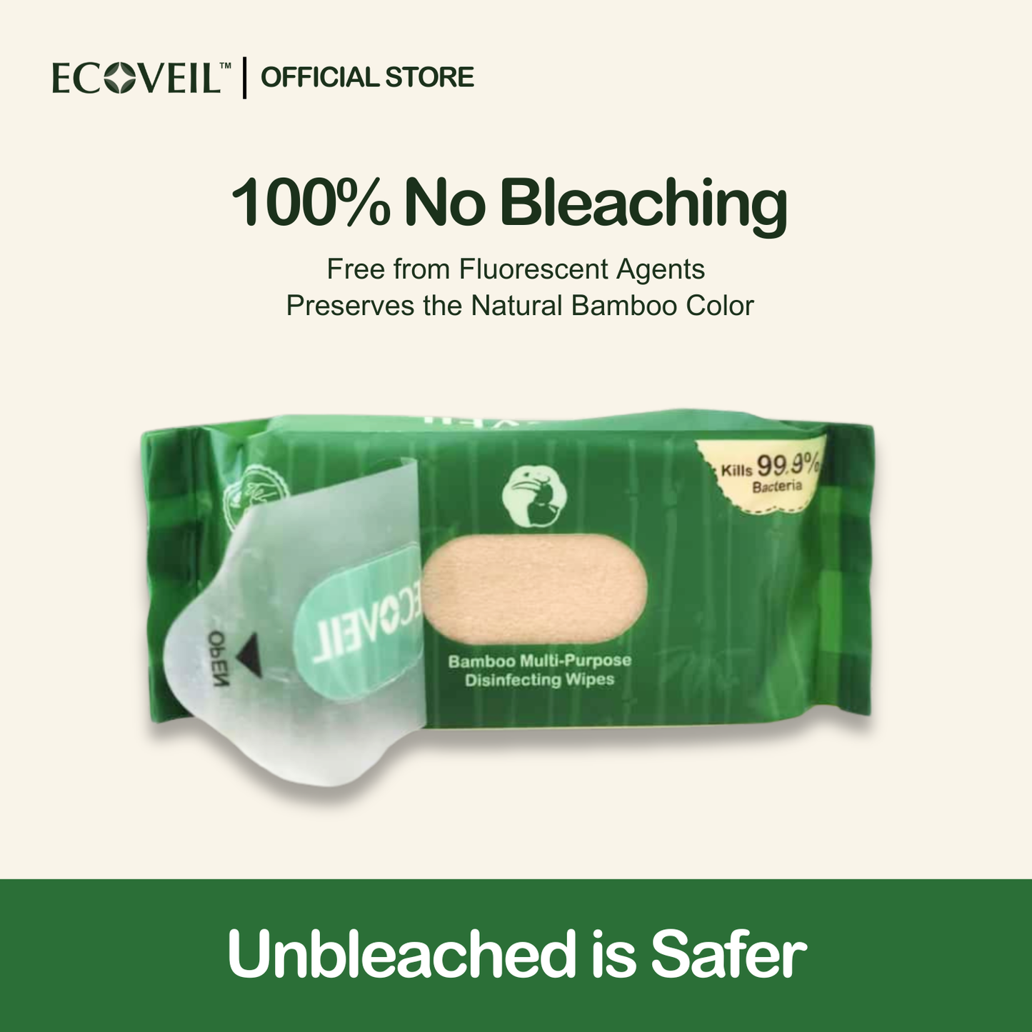 [New Launch] ECOVEIL Unbleached Bamboo Multi-Purpose Disinfecting Wet Wipes 8 Pulls 8 Mini Packs