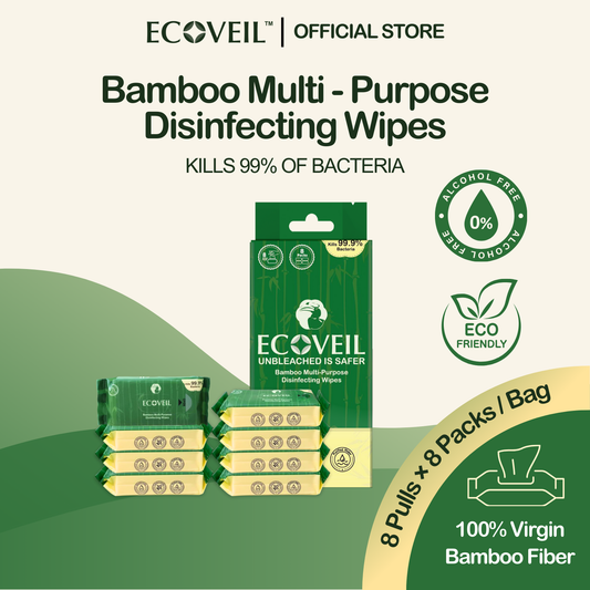 [New Launch] ECOVEIL Unbleached Bamboo Multi-Purpose Disinfecting Wet Wipes 8 Pulls 8 Mini Packs