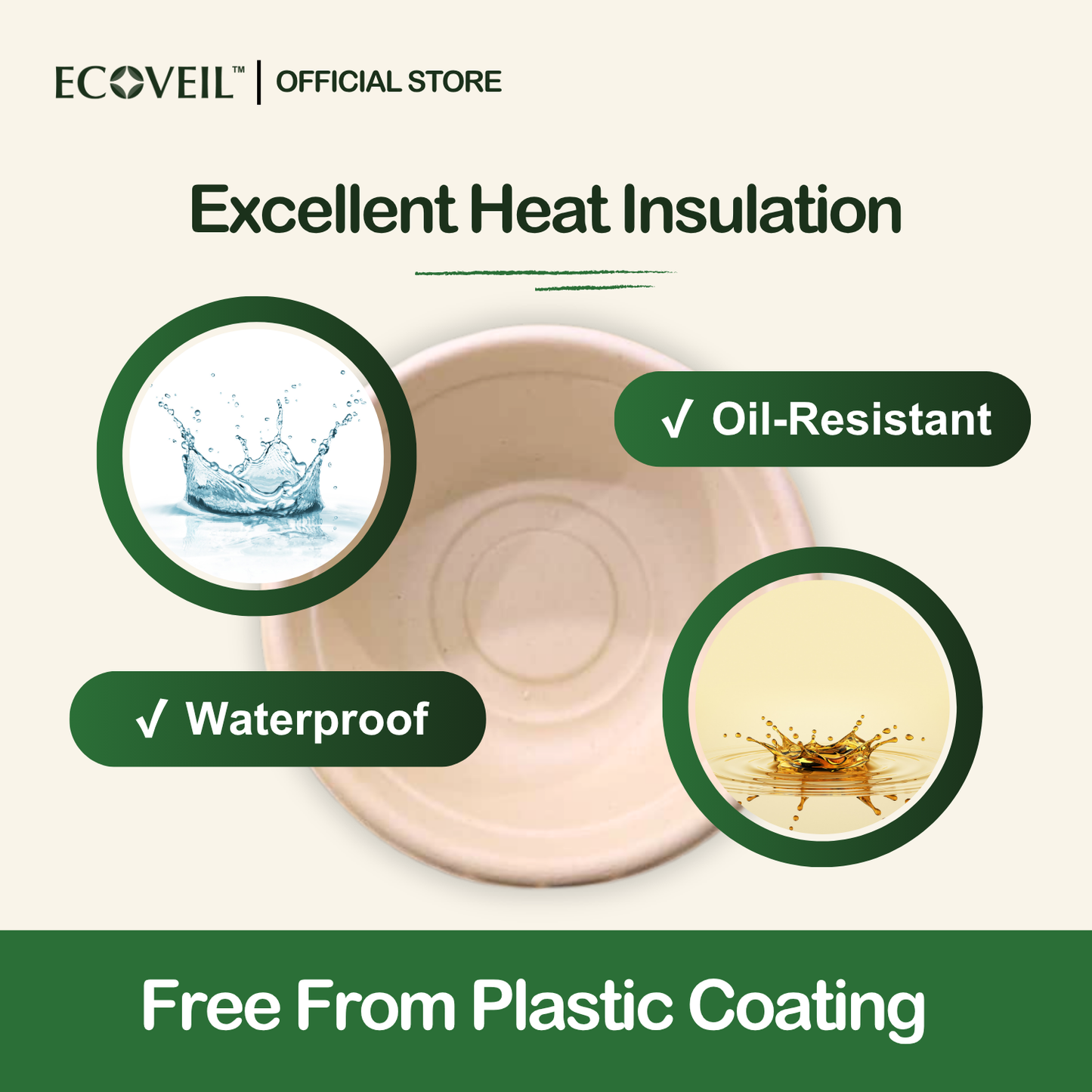 ECOVEIL Biodegradable Bamboo Fiber Paper Bowl 350ml/500ml 10pcs