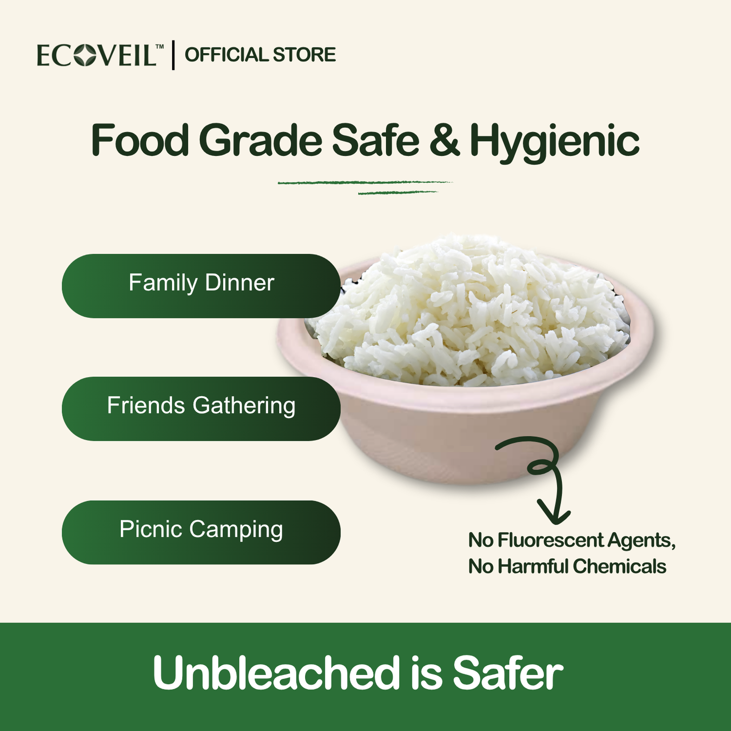 ECOVEIL Biodegradable Bamboo Fiber Paper Bowl 350ml/500ml 10pcs