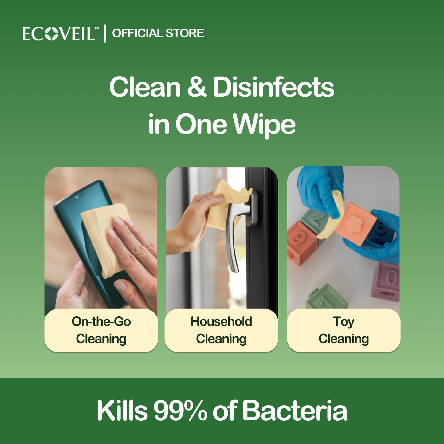 [New Launch] ECOVEIL Unbleached Bamboo Multi-Purpose Disinfecting Wet Wipes 8 Pulls 8 Mini Packs