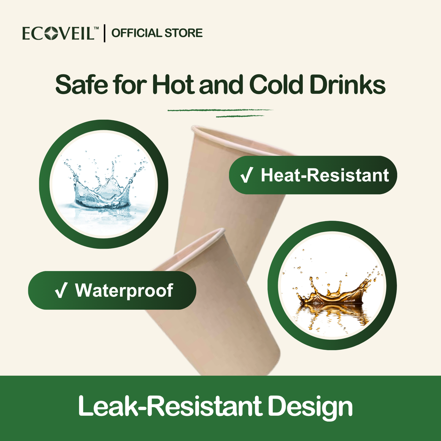 ECOVEIL Biodegradable Bamboo Fiber Paper Cup 8oz 50pcs