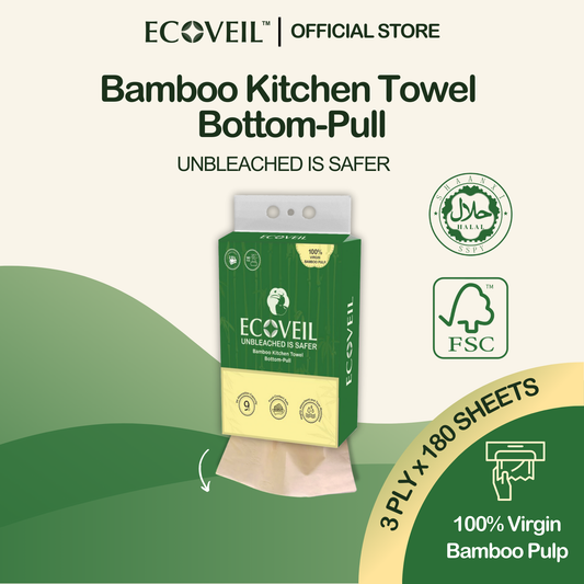 ECOVEIL Unbleached Bamboo Kitchen Towel Bottom-Pull 2-Ply 180s