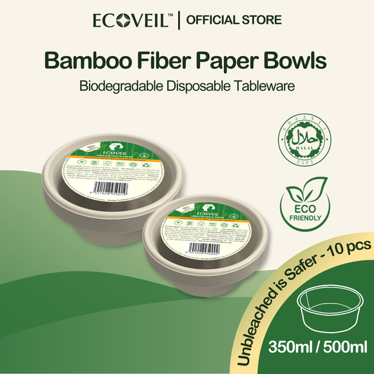 ECOVEIL Biodegradable Bamboo Fiber Paper Bowl 350ml/500ml 10pcs