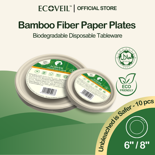 ECOVEIL Biodegradable Bamboo Fiber Paper Plate 6-inch/ 8-inch 10pcs