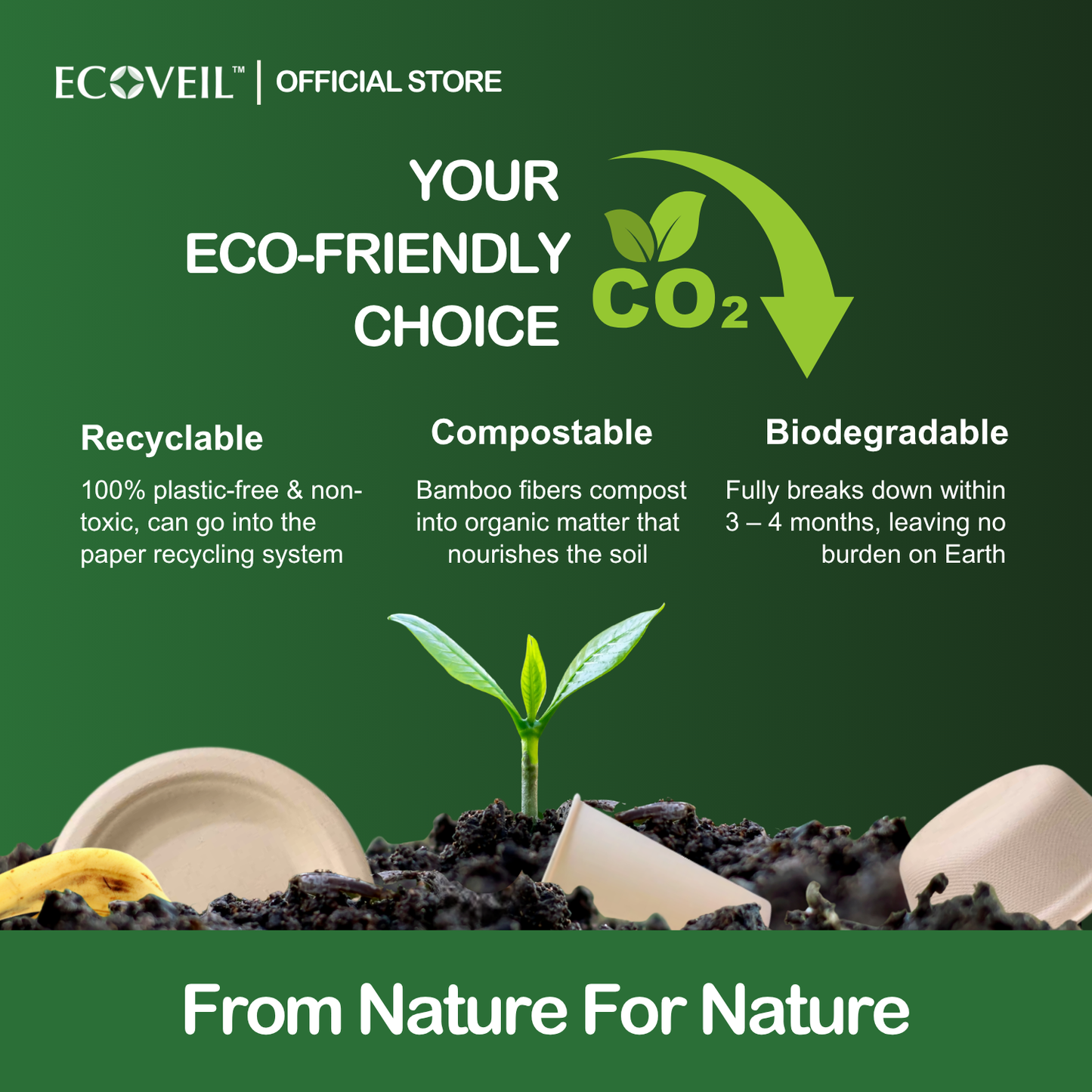 ECOVEIL Biodegradable Bamboo Fiber Paper Cup 8oz 50pcs