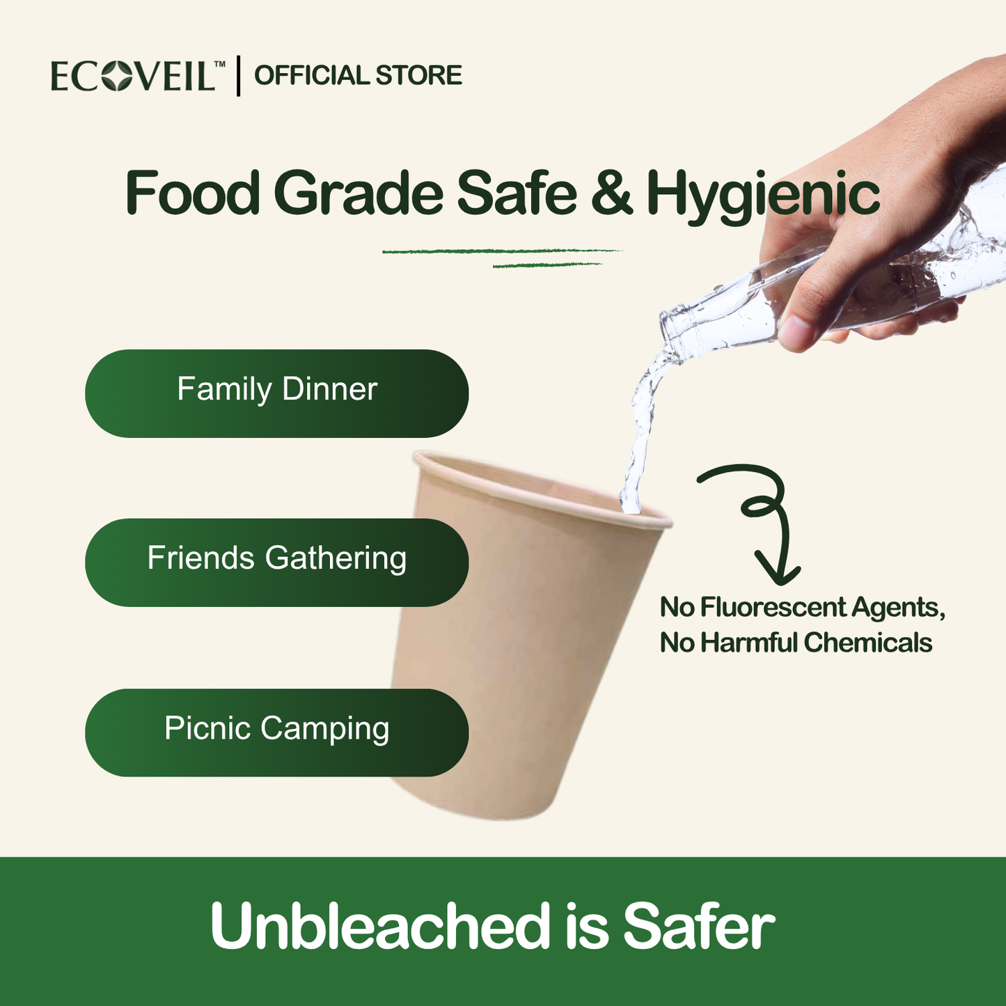 ECOVEIL Biodegradable Bamboo Fiber Paper Cup 8oz 50pcs